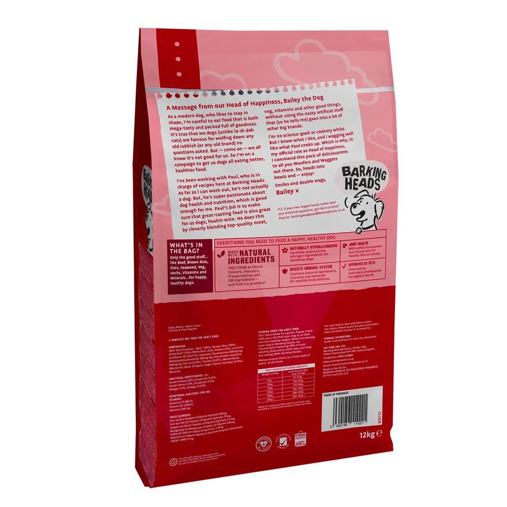 Barking Heads Bœuf Waggington Pour Tous Les Chiens Adultes 12kg 2 Barking Heads Bœuf Waggington Pour Tous Les Chiens Adultes 12kg – Image 2