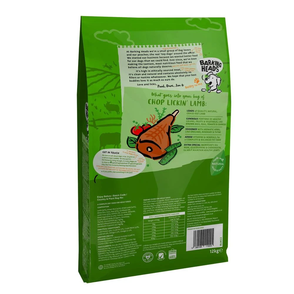 Barking Heads Chop Lickin' Agneau Pour Tous Les Chiens Adultes 12kg 2 Barking Heads Chop Lickin' Agneau Pour Tous Les Chiens Adultes 12kg – Image 2
