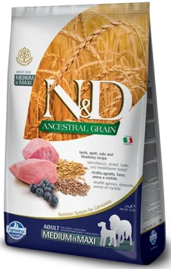 Farmina N&D Ancestral Grain Canine Adulte Medium&Maxi Agneau Et Myrtille 12kg