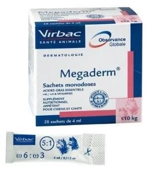 VIRBAC Megaderm 28x4 Ml Complément Alimentaire Pour Chiens Et Chats Jusqu'à 10kg Pour Les Problèmes De Peau 1 VIRBAC Megaderm 28x4 Ml Complément Alimentaire Pour Chiens Et Chats Jusqu'à 10kg Pour Les Problèmes De Peau